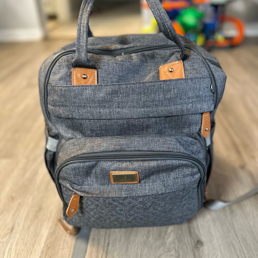Gray Backpack with Tan Accents